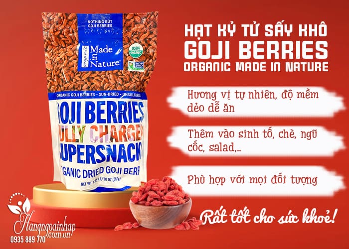 Hạt kỷ tử sấy khô Goji Berries 567g Organic Made in Nature 3 Hạt kỷ tử sấy khô Goji Berries 567g Organic Made in Nature 4