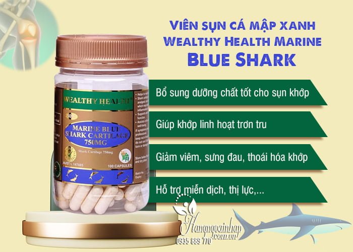 Hỗ trợ xương khớp Viên sụn cá mập xanh Wealthy Health Marine Blue Shark 4 Viên sụn cá mập xanh Wealthy Health Marine Blue Shark 00