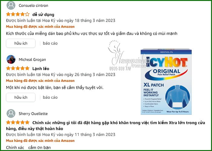 Miếng dán giảm đau Icy Hot Original Patch của Mỹ 00