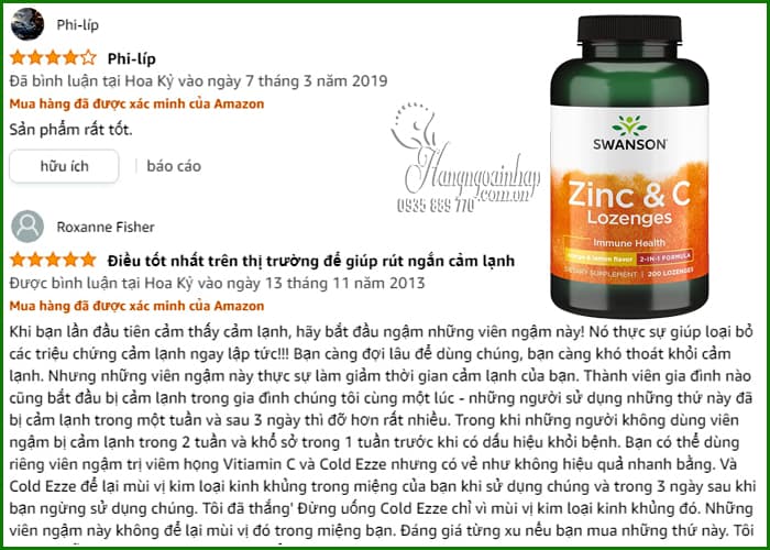 Thực phẩm chức năng Viên ngậm Swanson Zinc & C Lozenges hộp 200 viên của Mỹ 5 Viên ngậm Swanson Zinc & C Lozenges 200 viên của Mỹ 3