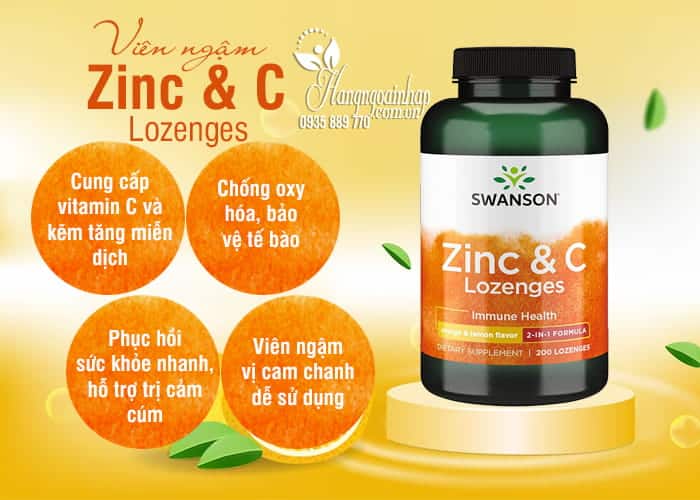 Thực phẩm chức năng Viên ngậm Swanson Zinc & C Lozenges hộp 200 viên của Mỹ 3 Viên ngậm Swanson Zinc & C Lozenges 200 viên của Mỹ 5